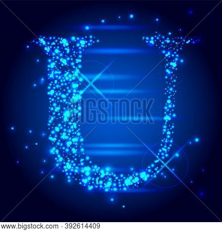 Abstract Image Of The Letter U Of A Starry Sky Or Space, Consisting Of Points, Lines, And Shapes In 