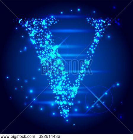 Vector Alphabet. Letter V Logo, Space Logo Or Space, Consisting Of Points, Lines, And Shapes In The 