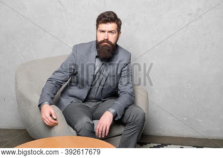 Candidate For Job Waiting Result Of Interview. Decision Making Is Part Of Management. Man Bearded Bu