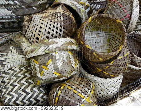 A Pile Of Handmade Natural Traditional Woven Baskets And Other Objects From Esmeralda Province Made 