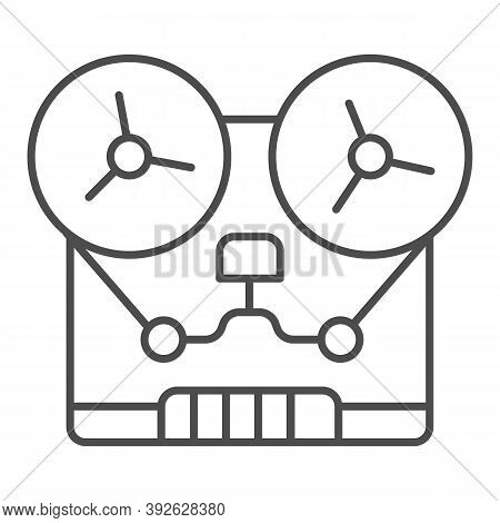 Retro Tape Recorder Thin Line Icon, Sound Design Concept, Portable Recording Studio Sign On White Ba