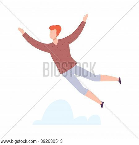Flying Man Floating In The Air Fantasizing Vector Illustration