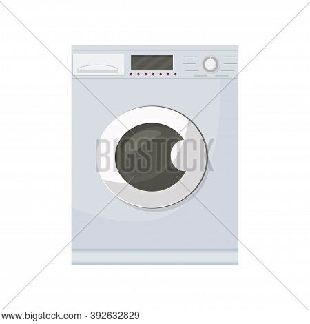 Closed Washing Machine Isolated On White Background Stock Vector Illustration. Detailed Drawing, Dev