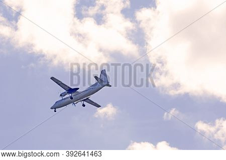 Lycksele, Norrland Sweden - July 14, 2020: Small Propeller Plane Goes In To Land