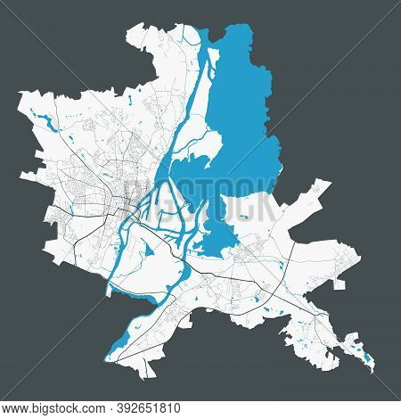 Szczecin Map. Detailed Map Of Szczecin City Administrative Area. Cityscape Panorama. Royalty Free Ve