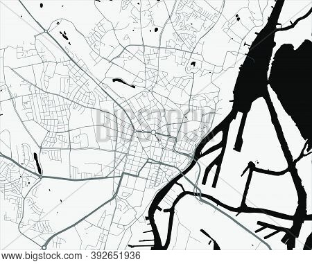 Urban City Map Of Szczecin. Vector Illustration, Szczecin Map Grayscale Art Poster. Street Map Image