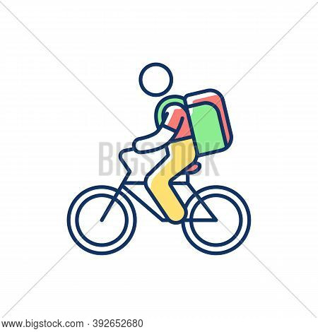 Food Delivery Person Rgb Color Icon. Meal And Groceries Delivery. Restaurant Takeout. Online Food Or