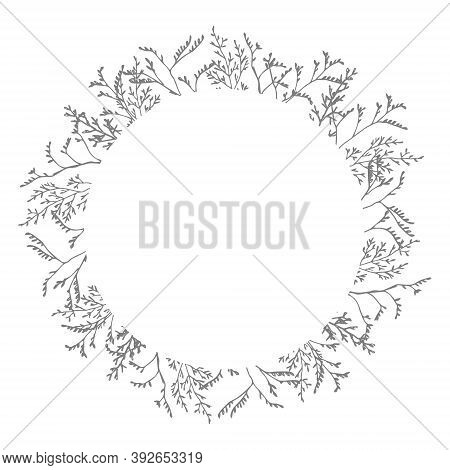 Christmas Decorative Simple Greeting Card, Invitation. Holiday Floral Circle, Frame. Wreath Of Hand 