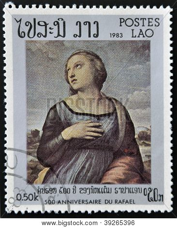 Laosz - CIRCA 1983: Raphael 500th Laosz mutatja festészet 