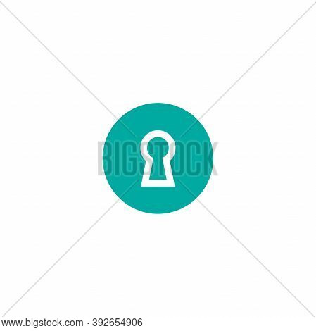 Line Hey Hole In Blue Circle. Line Icon. Padlock, Lock Symbol Isolated On White.