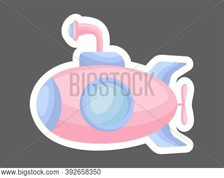 Cartoon Pink Submarine With Periscope For Design Of Notebook, Cards, Invitation. Cute Sticker Templa