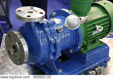 Detail Of An Electric High Pressure Centrifugal Pump For Industry. Sectional Turbopump Installation.