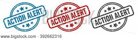 Action Alert Stamp. Action Alert Round Isolated Sign. Action Alert Label Set