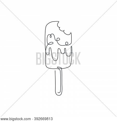One Continuous Line Drawing Of Fresh Delicious American Popsicles Store Restaurant Logo Emblem. Swee