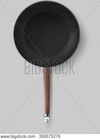 Realistic Empty Frying Pans Round Shape With Non-stick Coating. Cookware For Frying And Cooking Food