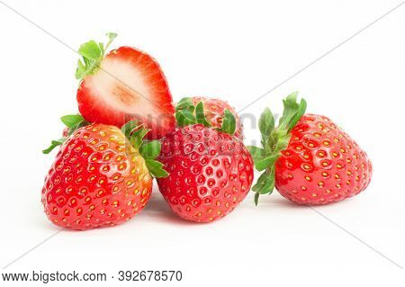 Strawberries Isolated On White Background, Garden Summer Fruit, Strawberry, Copy Space ( Fragaria )