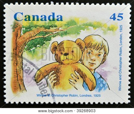 Kanada - cca 1996: známka vytištěna v Kanadě ukazuje Winnie a Christopher Robin cca 1996