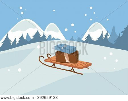 Hand Drawn Vector Abstract Fun Stock Flat Merry Christmas, And Happy New Year Cartoon Card With Cute