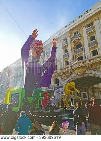Nice, Cote D'azur, France - February 23, 2020: Nice Carnival (carnaval De Nice).  This Years Theme I