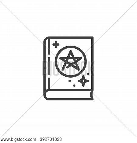 Magic Book With Pentagram Line Icon. Linear Style Sign For Mobile Concept And Web Design. Witchcraft