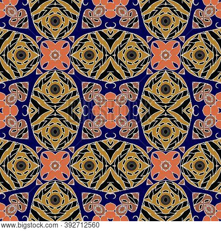 Geometric Tribal Seamless Pattern. Colorful Vector Patterned Background. Ethnic Repeat Kaleidoskope 