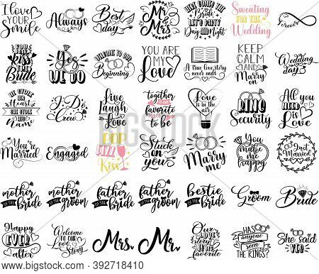 Set Of Hand Lettering Wedding Invitation And Romantic Valentine Quotes