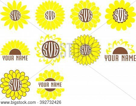 Monogram Frames Sunflower Set Vector. Flowers Art