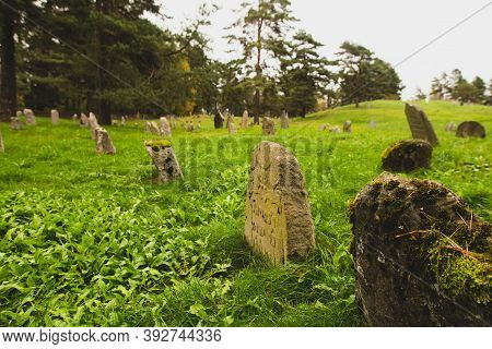 Miory, Belarus- December 8, 2015. Old Ancient Jewish Cemetery Historical Place. Mystical Atmosphere,