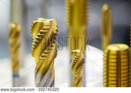 Close Up Scene Of Machine Tapping Tool For Cnc Machine. The Threading Tool For Hard Material On Cnc 