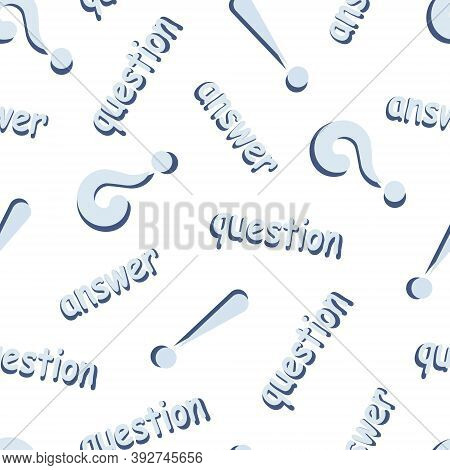 Light Blue Background With Question And Answer Text And Signs. Question And Exclamation Mark, Vector