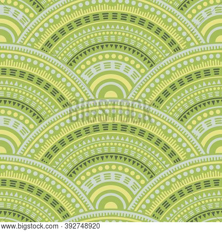Indian Concentric Elements Background Vector Seamless Pattern. Ethnic Motifs Boho Repeating Illustra