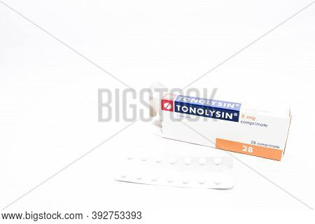 Miercurea Ciuc, Romania- 02 November 2020: Tonolysin (lisinopril) Hypertension Medicament Isolated O