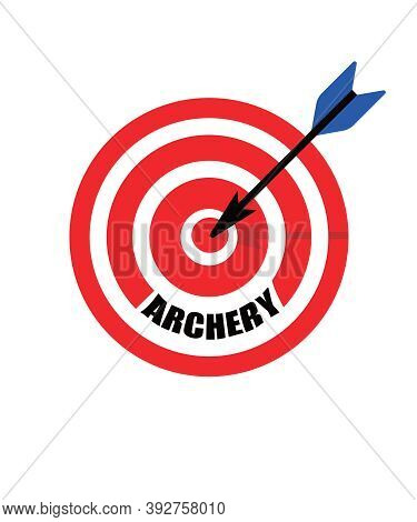 Archery Graphic Illustration With A Red Target And An Arrow Hitting The Bullseye.  Great For Archers