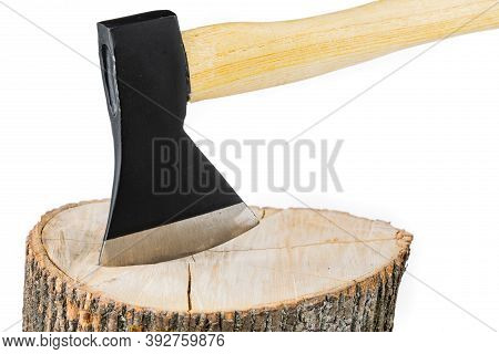 Firewood And An Axe On A White Isolated Background. Renewable Energy Resource. Ecological Concept.