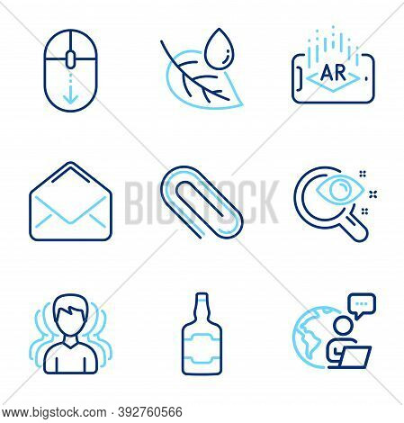 Line Icons Set. Included Icon As Mail, Paper Clip, Scroll Down Signs. Group, Augmented Reality, Visi