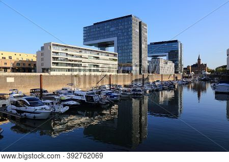 Cologne, Germany - September 21, 2020: Skyline Of Rheinauhafen District In Cologne City, Germany. Fo