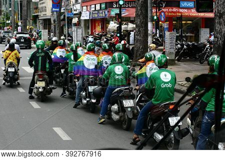 Taxi Grabbike Drivers In Traffic Vietnam 30 October 2020
