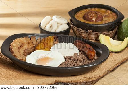 Bandeja Paisa, A Typical Dish In The Antioqueña Region Of Colombia.