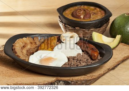 Bandeja Paisa, A Typical Dish In The Antioqueña Region Of Colombia.