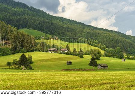 Cycleway Of Pusteria Valley, Bolzano Province, Trentino Alto Adige, Italy. Mountain Landscape At Sum