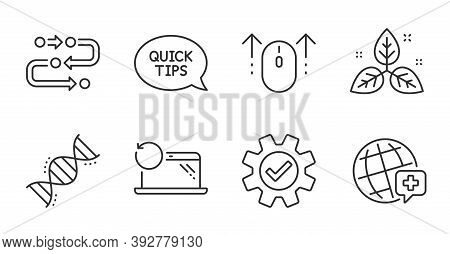 World Medicine, Swipe Up And Service Line Icons Set. Chemistry Dna, Fair Trade And Recovery Laptop S