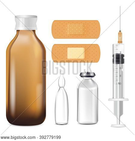 Realistic Detailed 3d Syringe With Glass Ampoule And Vain Set For Vaccine Injection Treatment Concep
