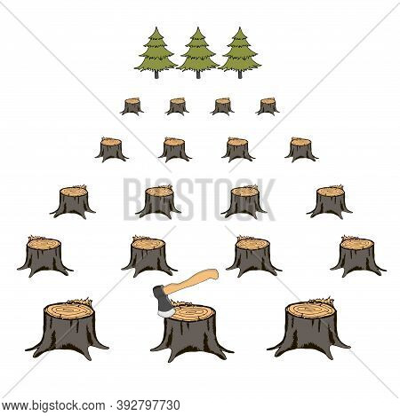 Felled Spruce Forest Hemp Ax Ecological Concept Art Design Stock Vector Illustration For Web, For Pr