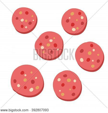 Piece Of Sausage. Kielbasa With Fat. Polish Pork Delicacy And Ingredient. Flat Cartoon Illustration.
