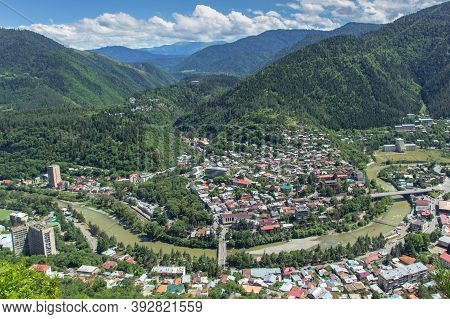 Aerial View Of Borjomi, Georgia,famous For Its Mineral Water.picturesque Borjomi Gorge.hiking In The