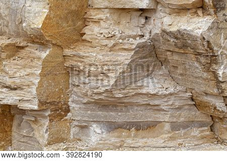 Solnhofen Plattenkalk, A Thin Bedded Limestone Of Jurassic Age, In A Quarry.