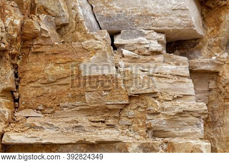 Solnhofen Plattenkalk, A Thin Bedded Limestone Of Jurassic Age, In A Quarry.