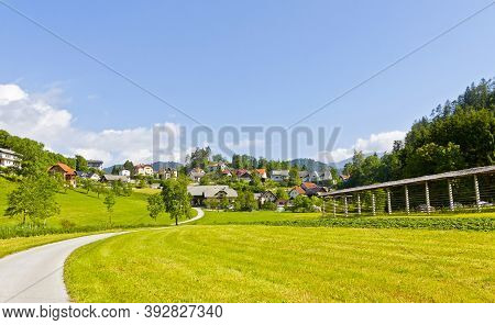 Picturesque View Of Bled Town Near Bled Lake, Upper Carniolan Region, Slovenia. Town Is Most Notable
