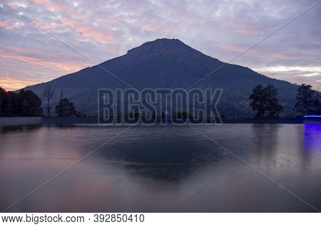 Embung Kledung Is A Tourist Destination In Temanggung, Indonesia. A Fish Pond Containing Koi With A 