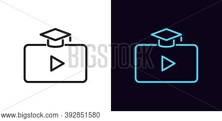 Outline Video Course Icon. Linear Webinar Sign With Editable Stroke, Digital Study. Online Education